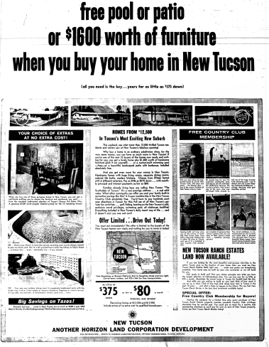 New Tucson, Horizon Land Corporation ad, Tucson Citizen, 24 January 1964, p.28 *** Click pic to enlarge.